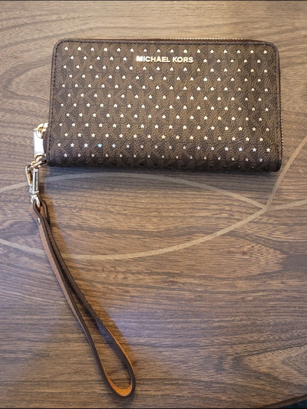MICHAEL KORS Brown Star-Studded Wristlet Wallet